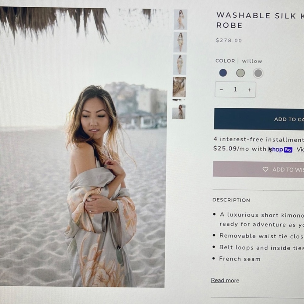 Kim+Ono Kimono Silk Kiku Robe (machine-washable) in color Willow